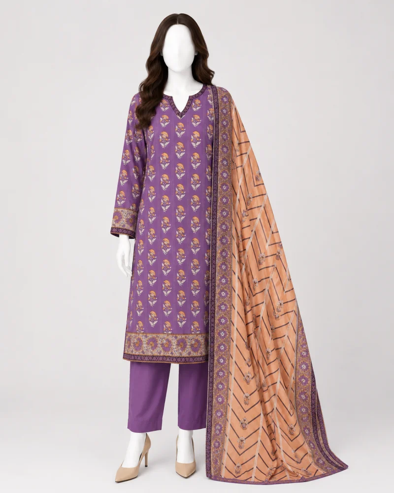 Mauve Aura Printed 3 Piece Lawn Suit