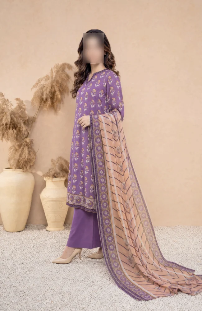 Mauve Aura Printed 3 Piece Lawn Suit