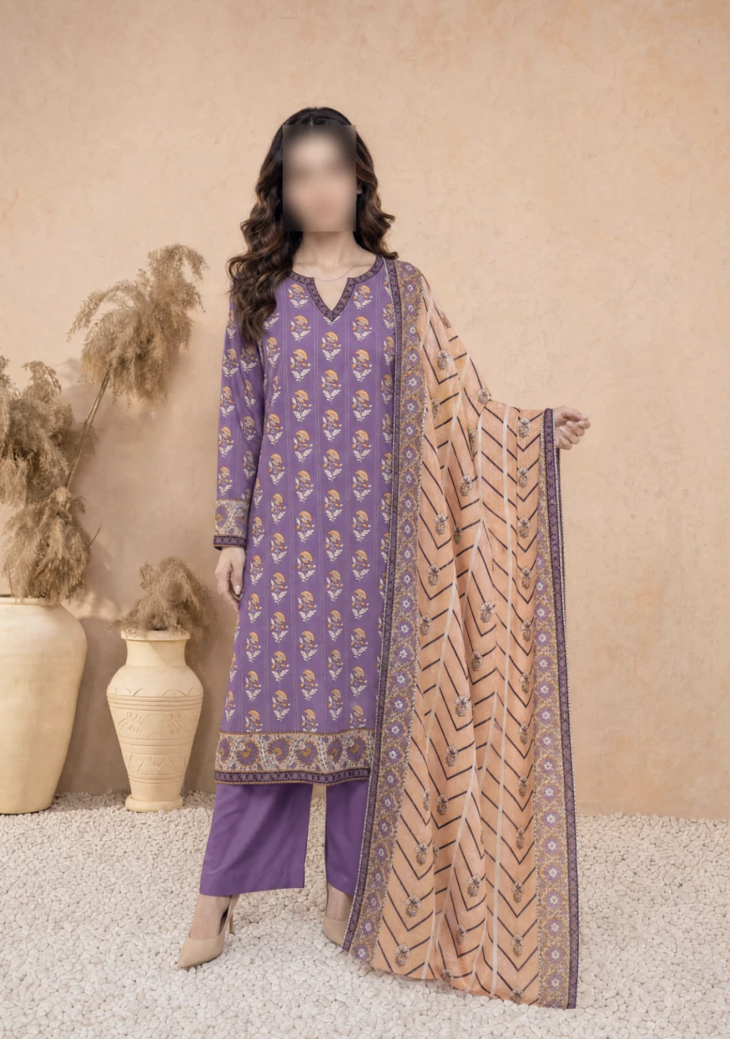 Mauve Aura Printed 3 Piece Lawn Suit
