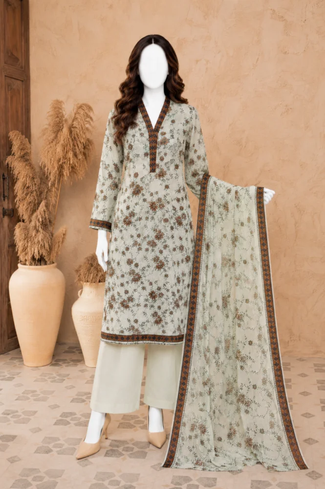 Mint Flora Printed 3 Piece Lawn Suit