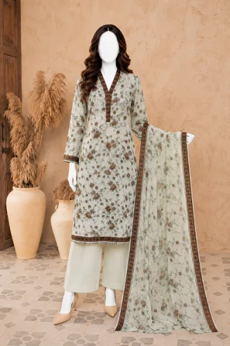 Mint Flora Printed 3 Piece Lawn Suit 1