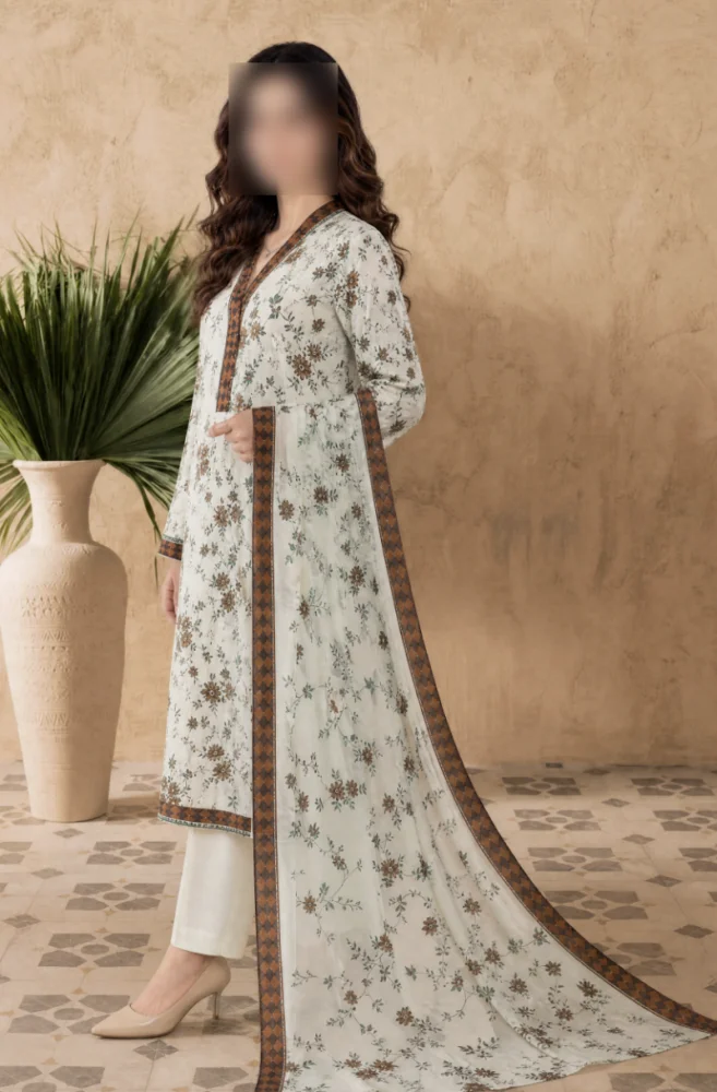 Mint Flora Printed 3 Piece Lawn Suit