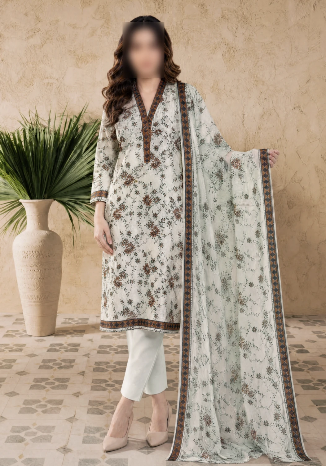 Mint Flora Printed 3 Piece Lawn Suit