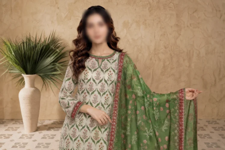 Mehreen Ivory Green Printed 3 Piece Lawn Suit 3