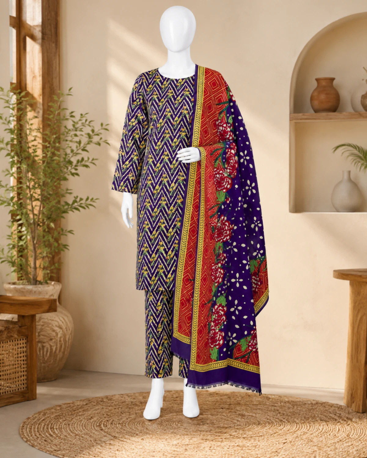 Maha Chevron Printed 3 Piece Suit