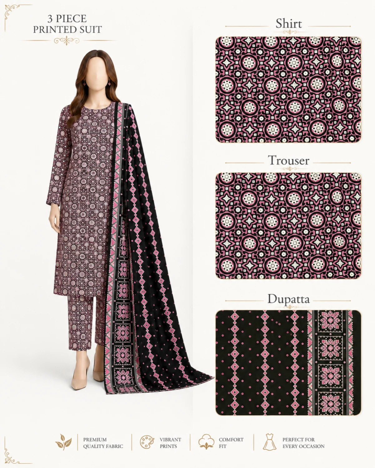 Misha Printed 3 Piece Suit