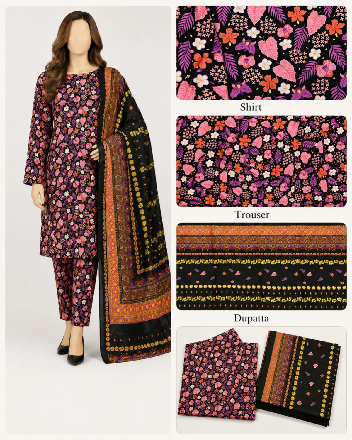 Noor Printed 3 Piece Suit