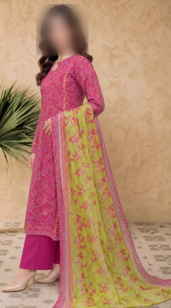 Pink & Lime Printed 3 Piece Lawn Suit