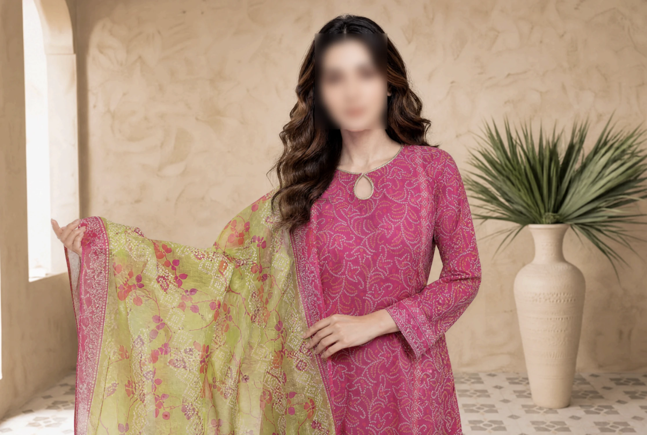 Pink & Lime Printed 3 Piece Lawn Suit