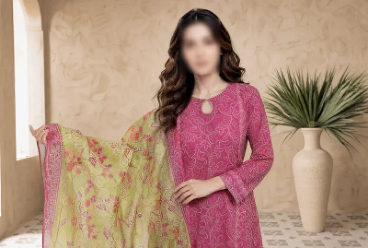 Pink & Lime Printed 3 Piece Lawn Suit 2
