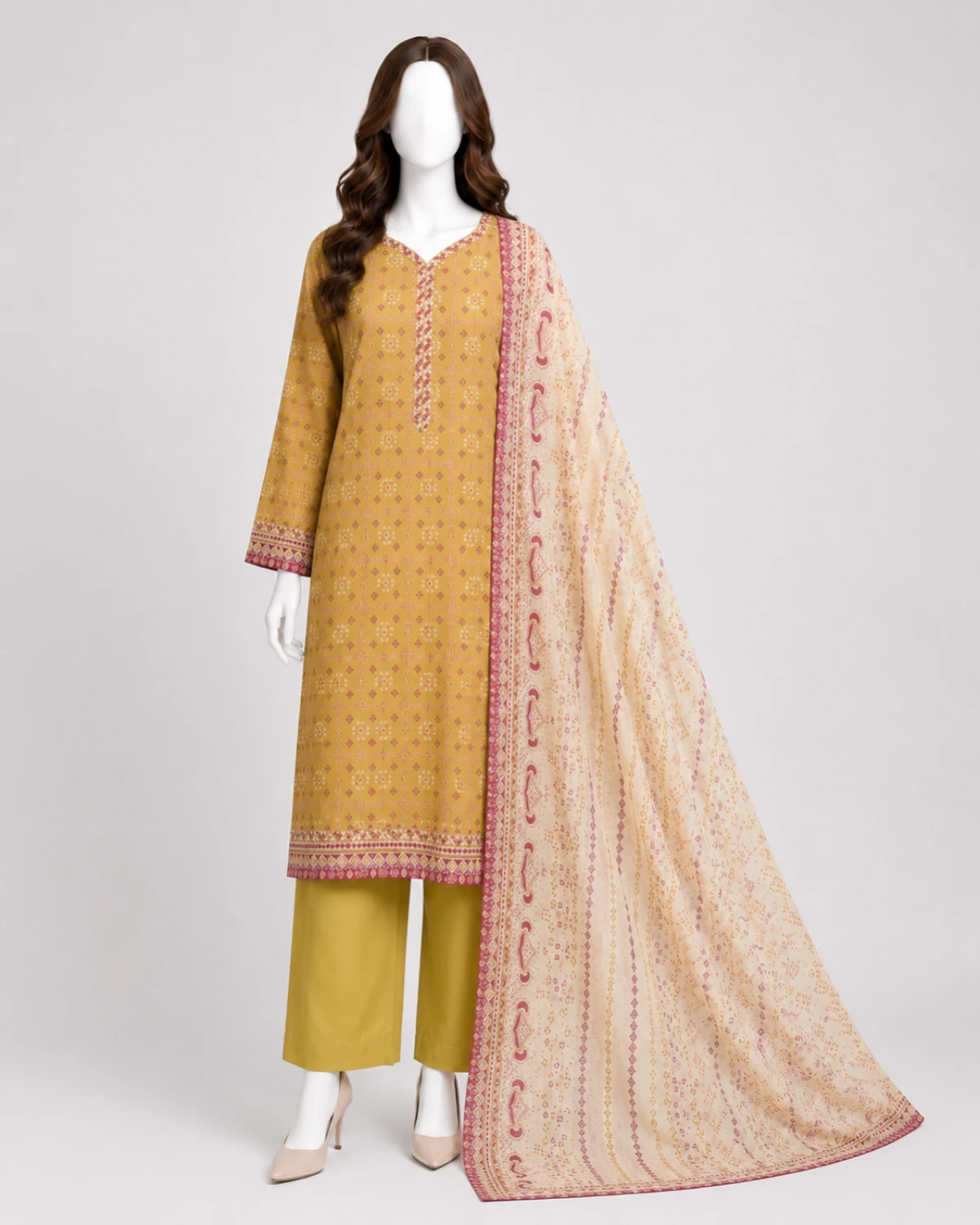Zareen Mustard Printed 3 Piece Lawn Suit