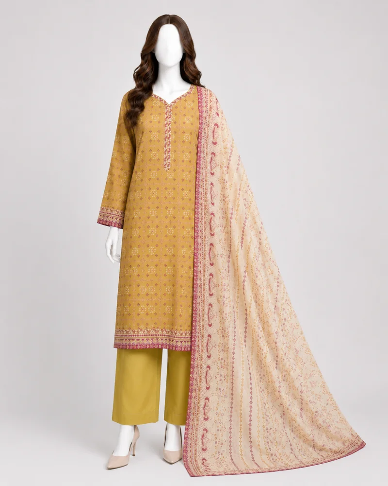 Zareen Mustard Printed 3 Piece Lawn Suit