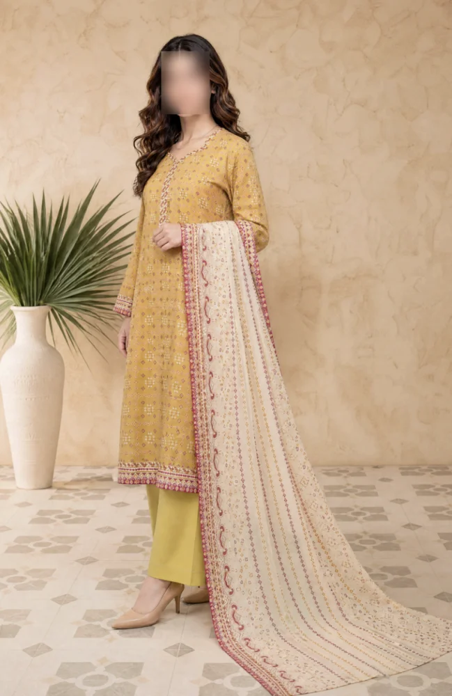 Zareen Mustard Printed 3 Piece Lawn Suit