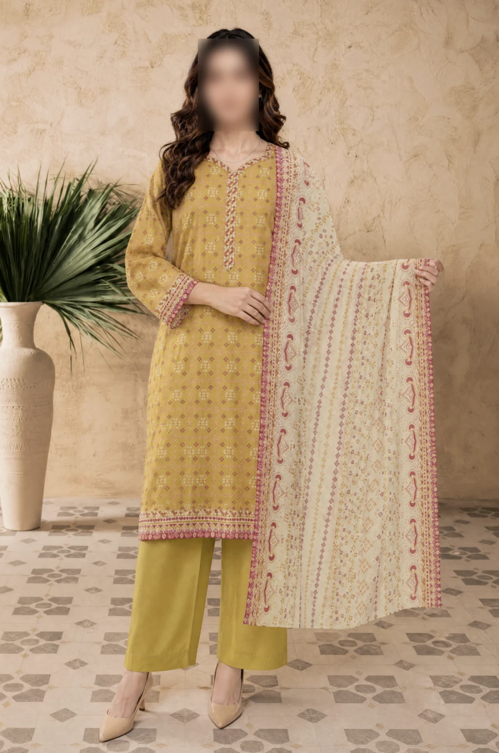 Zareen Mustard Printed 3 Piece Lawn Suit