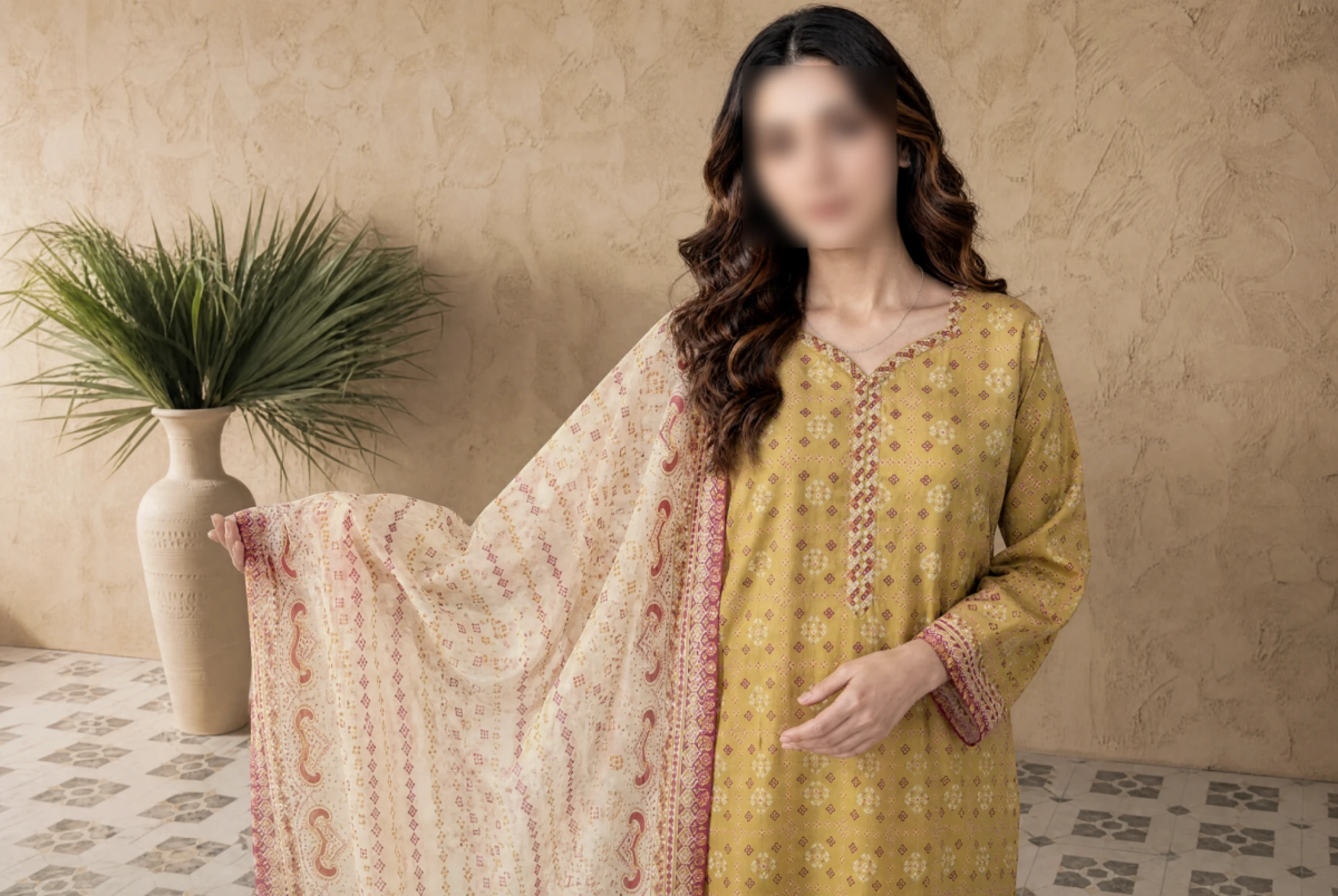 Zareen Mustard Printed 3 Piece Lawn Suit